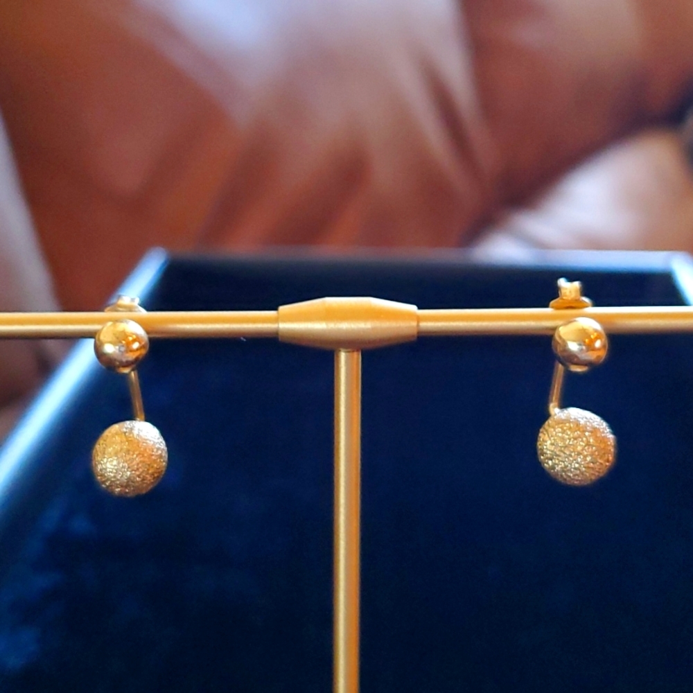 Gold Post Drop Ball Earrings